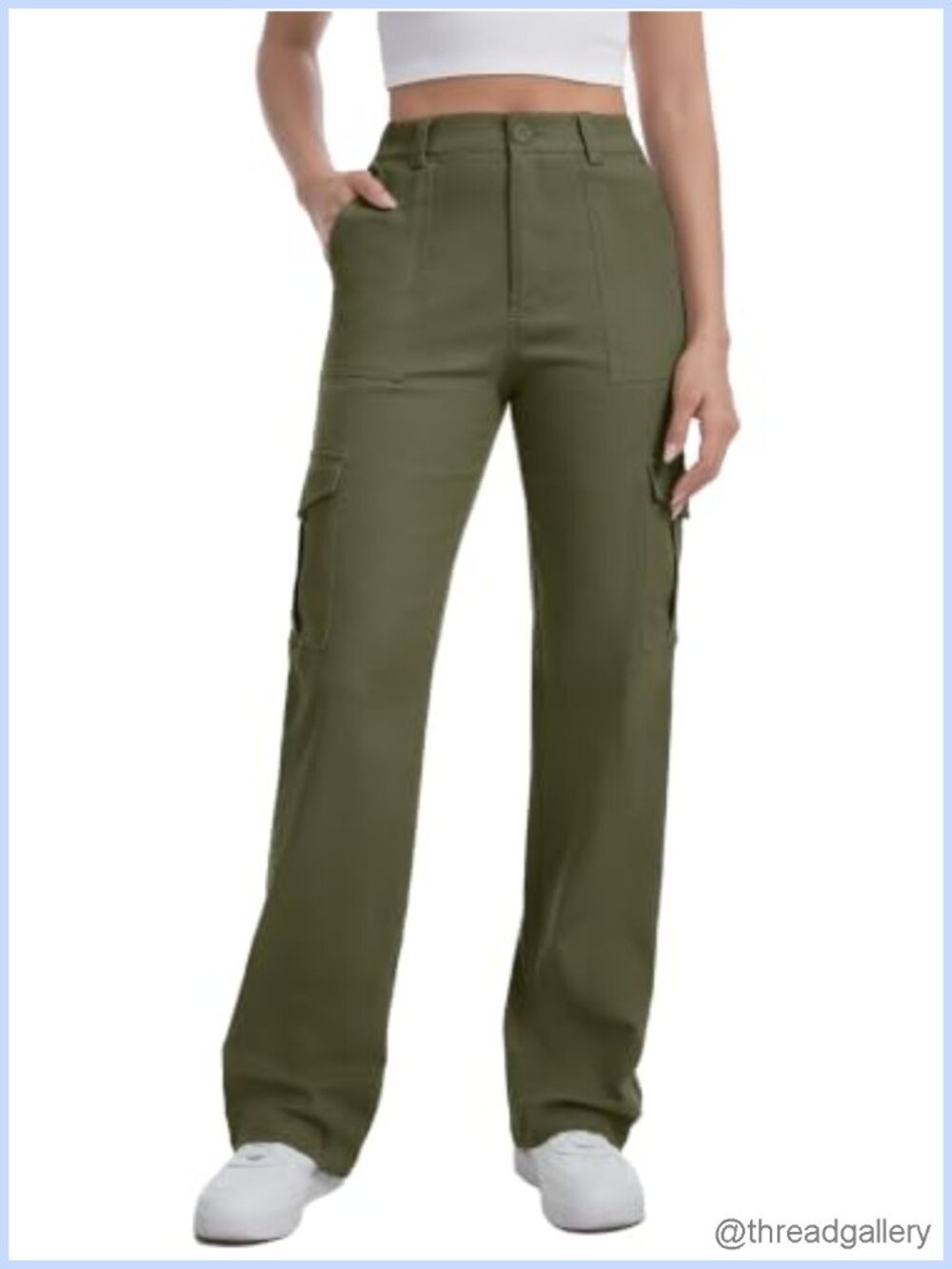 Womens Tall Cargo Pants Straight Leg 6 Pockets Cotton Twill Mid Rise